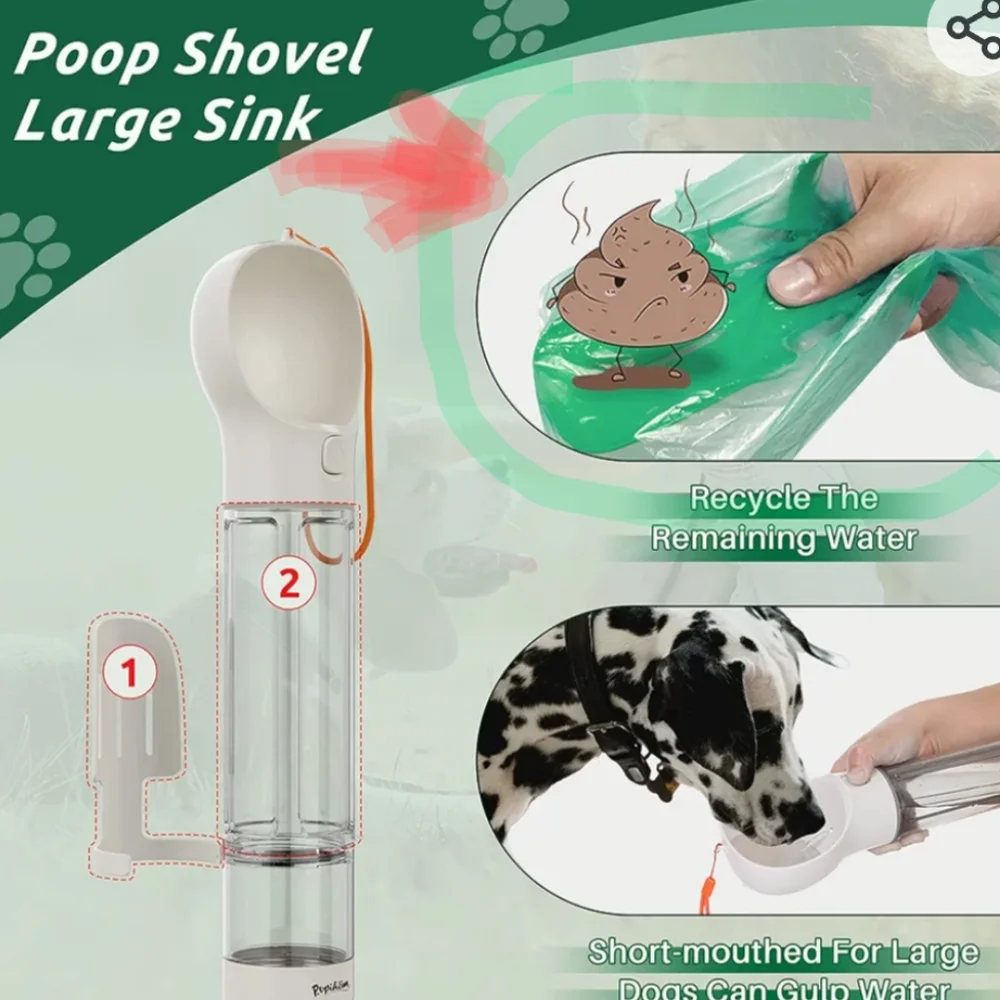 Water, Food Bottle Dispenser and Bag compartment for Cats or Dogs Travel. 500 ml